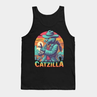 Vintage Catzilla Funny Cat Destroy Tank Top